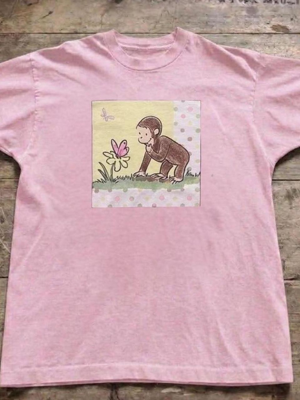 Gildan Pink Curious Monkey Graphic Short Sleeve Tee